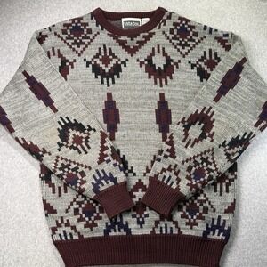 Vintage 90s White Oak Sweater XL Aztec Geometric Knit Pullover Streetwear
